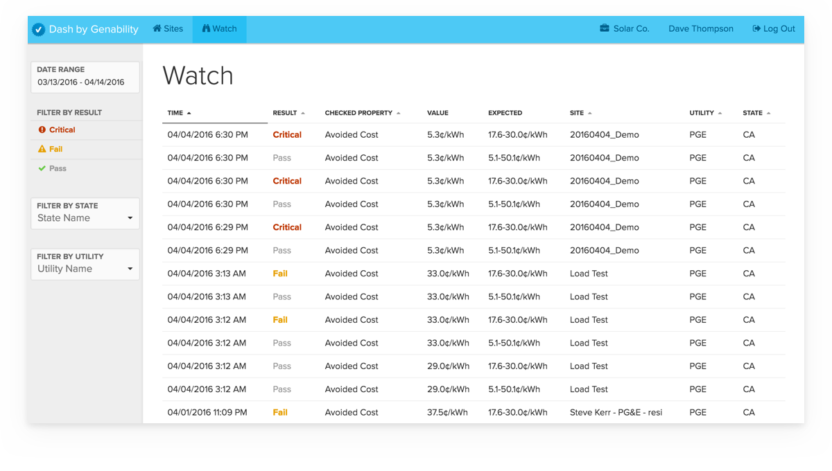 Dash Watch page screenshot